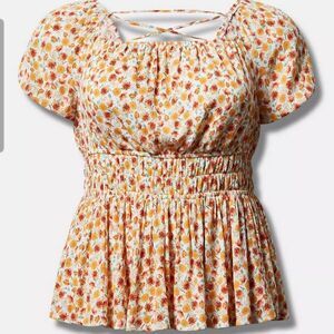 Torrid Crinkle Gauze Criss Cross Back Blouse